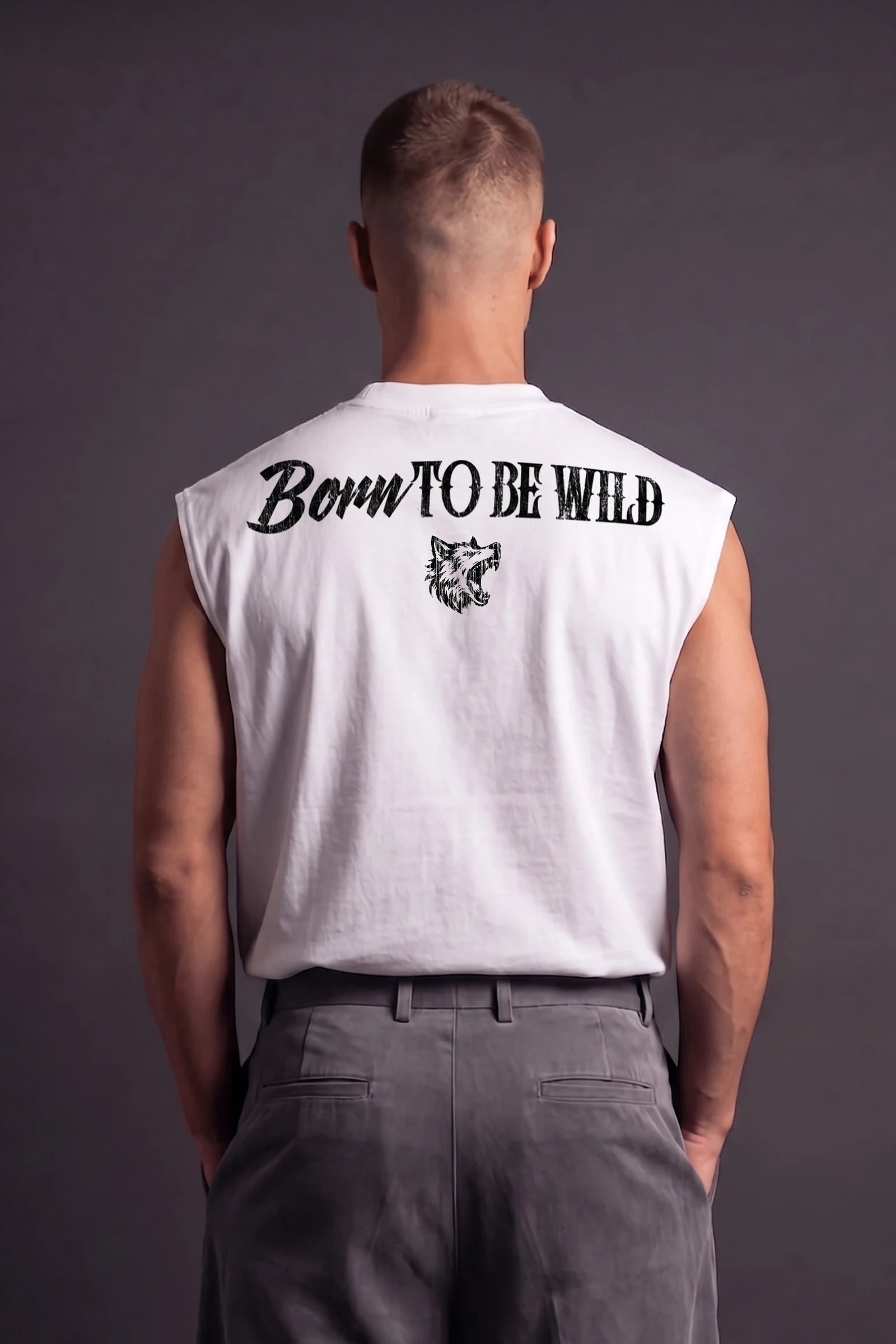 Born To Be Wild Muscle Tank (White)