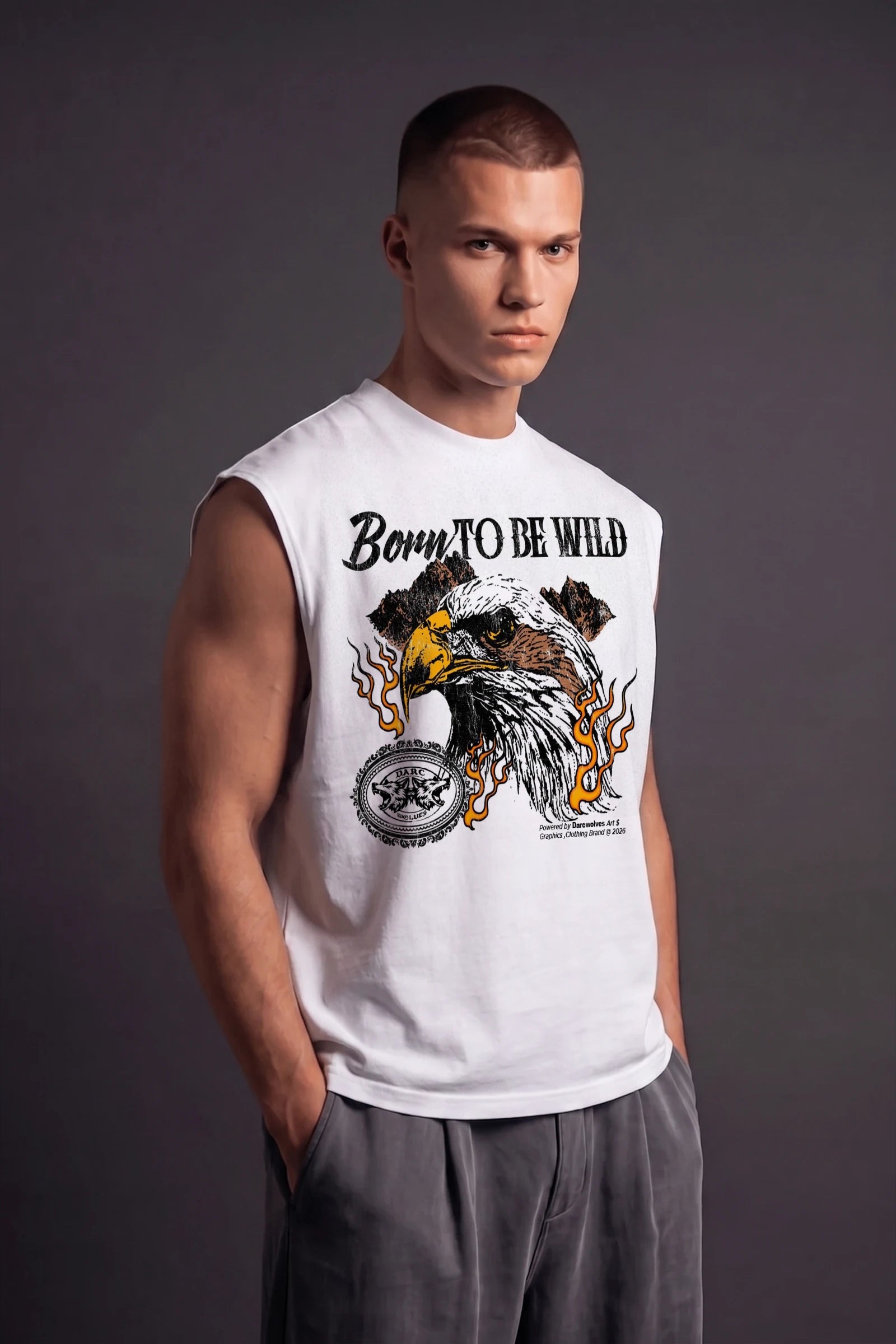 Born To Be Wild Muscle Tank (White)