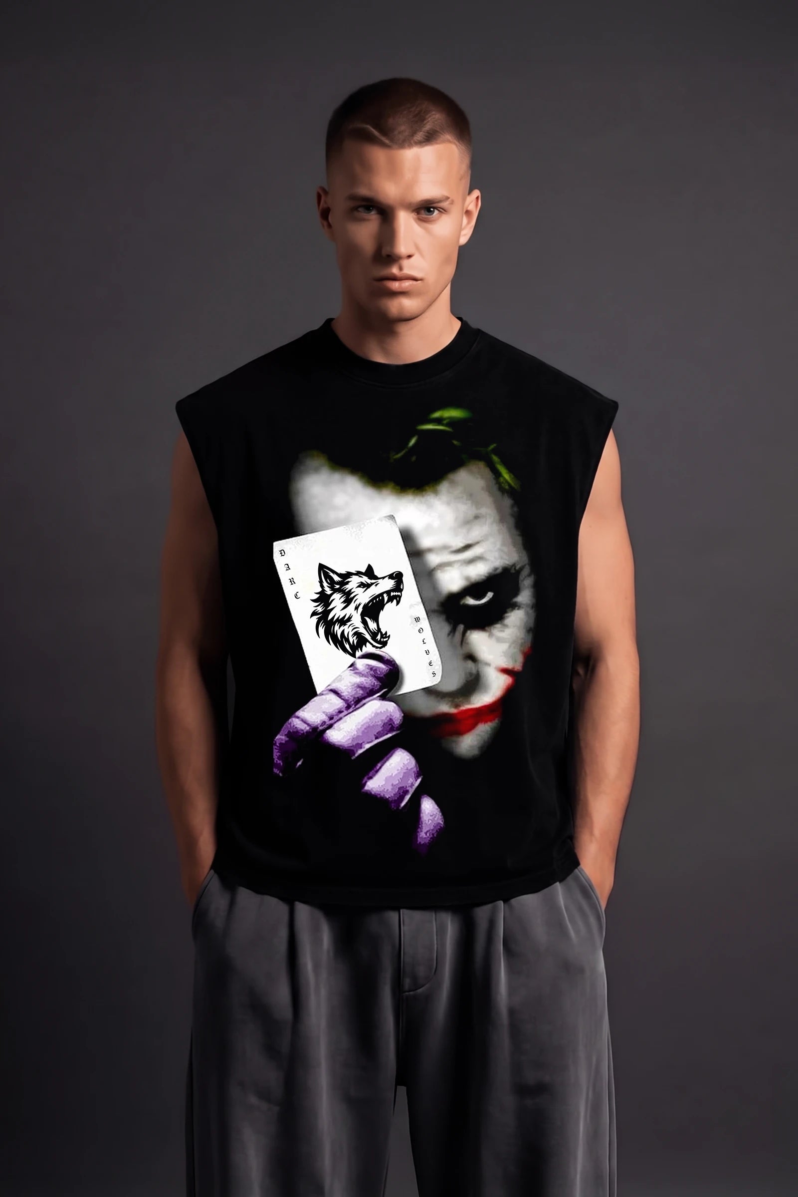 Joker Wolves Card,Muscle Tank (Black)