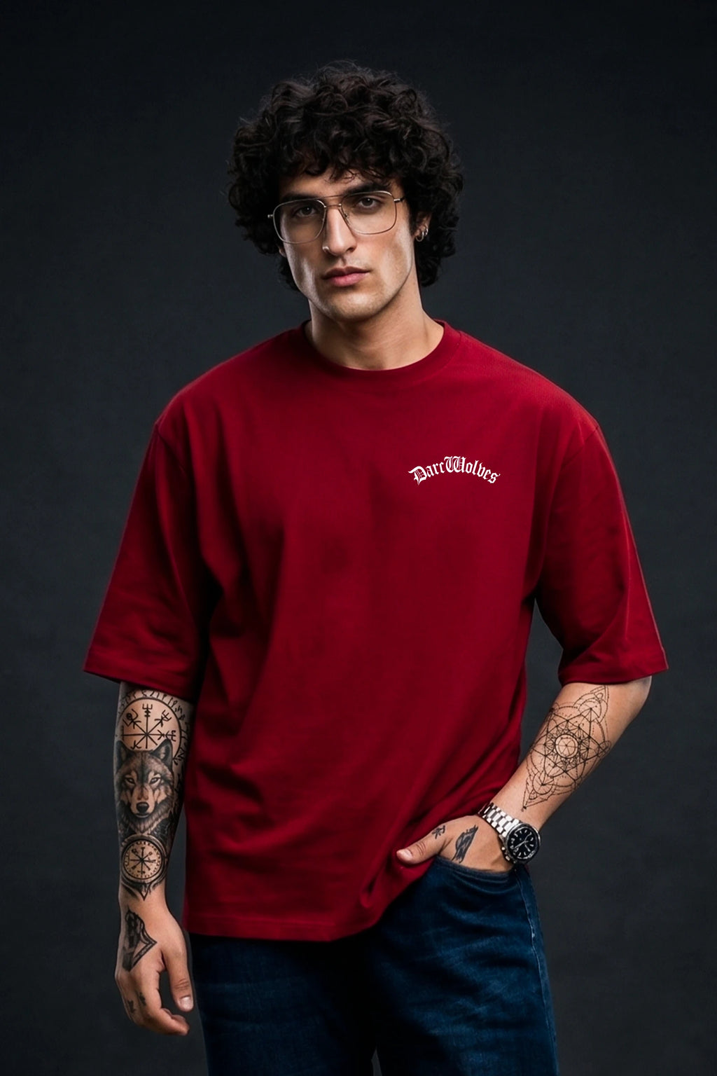 Darc Wolves Minimal, Oversize T-shirt (Red)