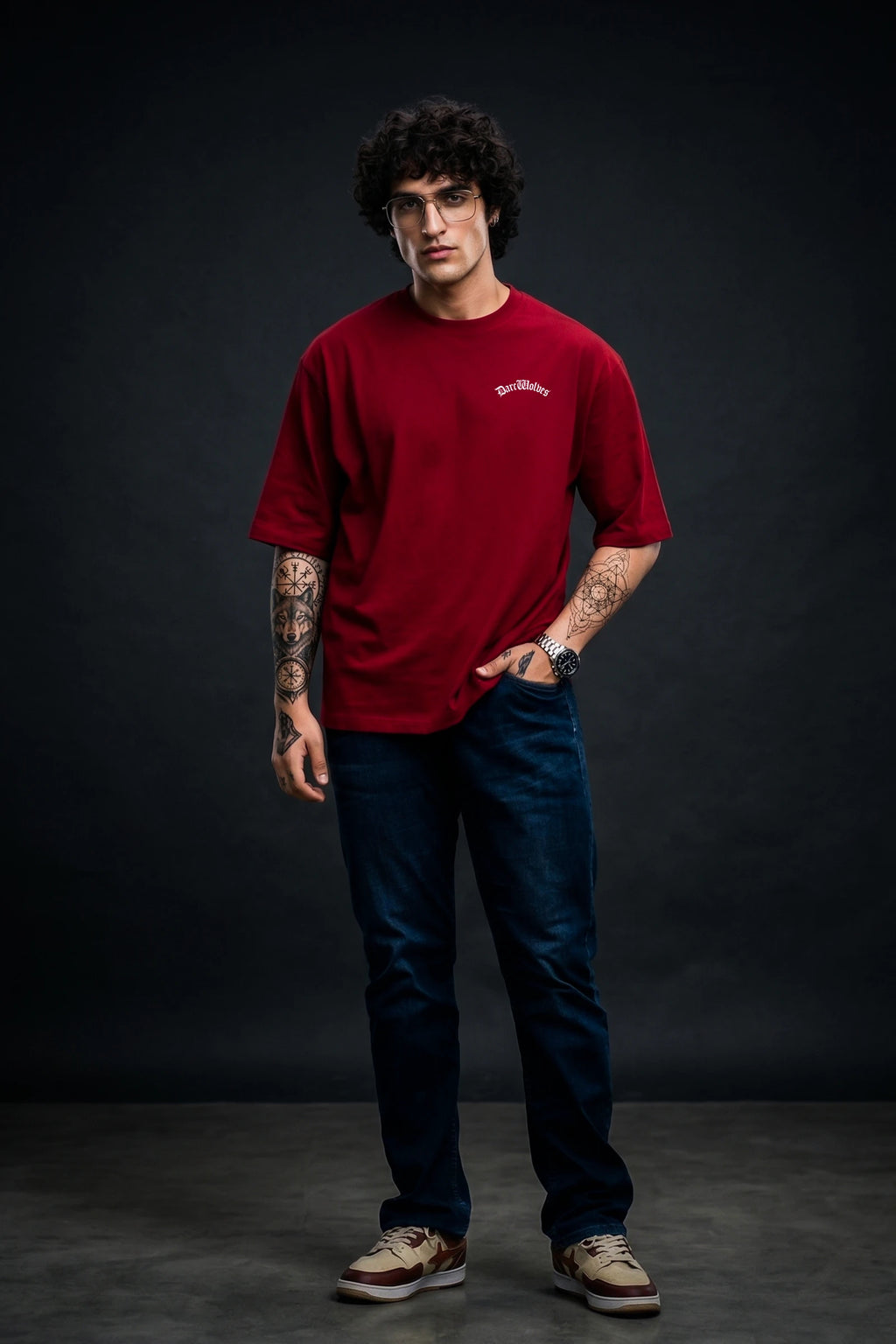 Darc Wolves Minimal, Oversize T-shirt (Red)