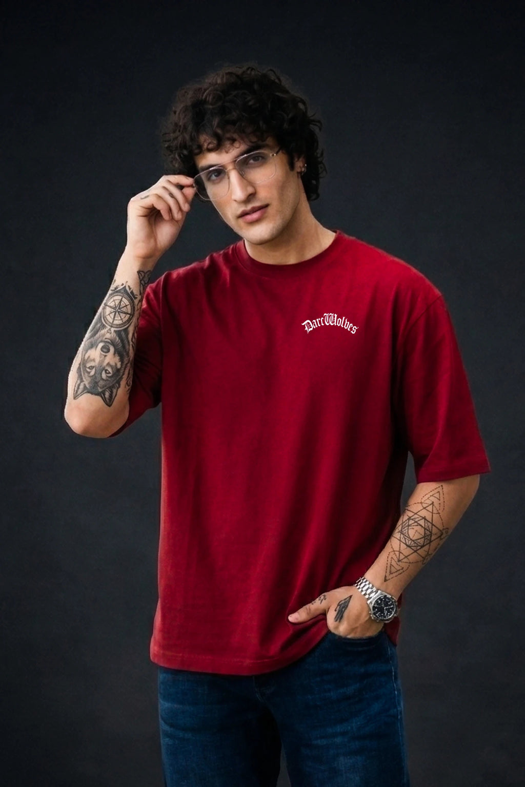Darc Wolves Minimal, Oversize T-shirt (Red)