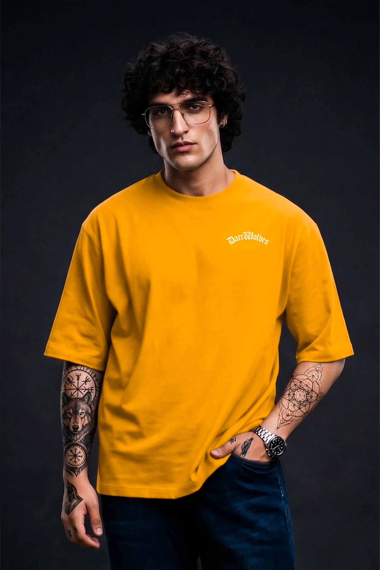Darc Wolves Minimal , Oversize T-shirt (Mustard Yellow)