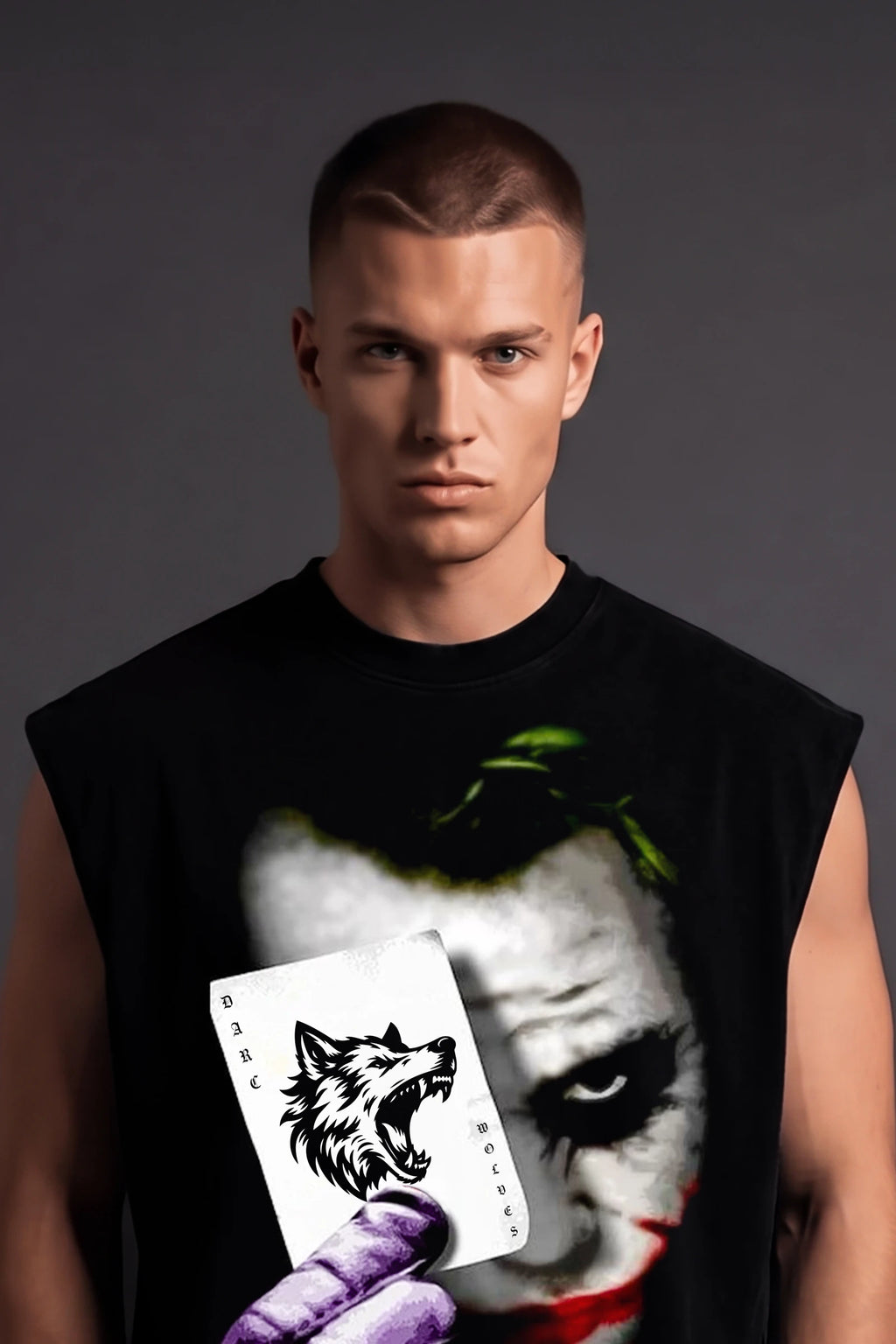 Joker Wolves Card,Muscle Tank (Black)