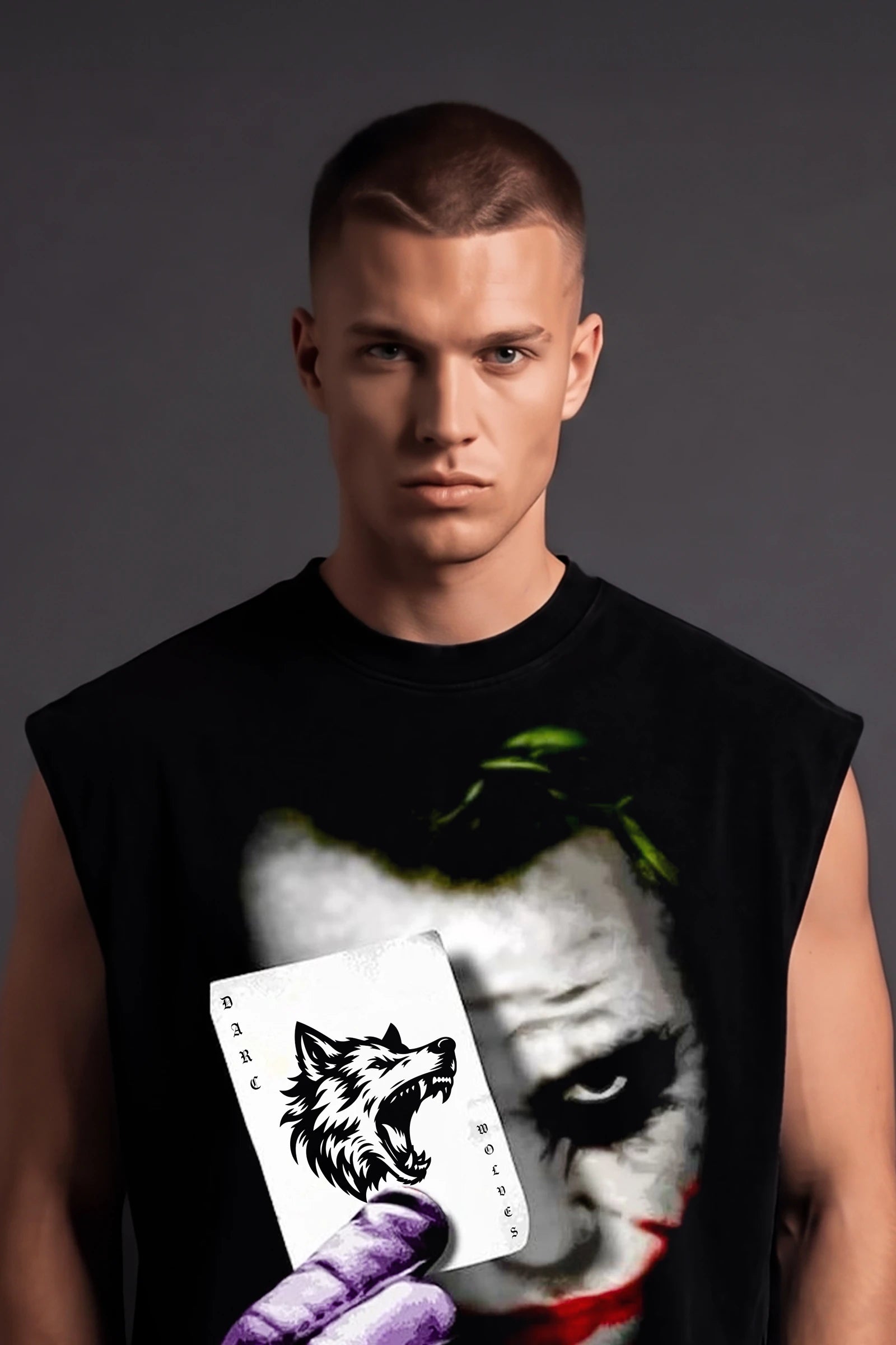 Joker Wolves Card,Muscle Tank (Black)